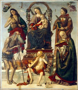 Pala św Onufrego, Madonna z Dzieciątkiem ze świętymi, Luca Signorelli (ok. 1445-1523), olej na desce, 221x189 cm. autorstwa Luca Signorelli