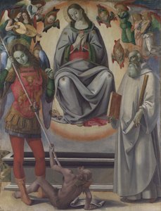 Wniebowzięcie Najświętszej Marii Panny ze świętymi Michałem i Benedyktem, ca. 1493-96. autorstwa Luca Signorelli