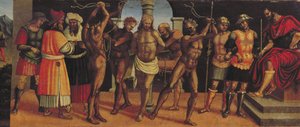 Biczowanie, fragment płyty predella z ołtarza Trójcy z Madonną z Dzieciątkiem i Św. Panel Augustyna i Anastazjusza autorstwa Luca Signorelli