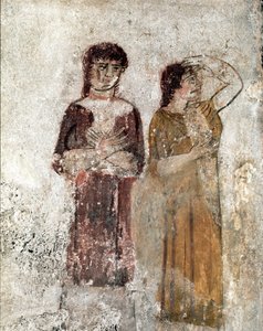 Portret dwóch kobiet Lucanian fresk z IV wieku p.n.e., z grobowca jeźdźca w miejscu Paestum we Włoszech. Narodowe Muzeum Archeologiczne, Paestum