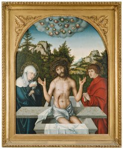 Schmerzensmann zwischen Maria und hl. Johannes autorstwa Lucas Cranach