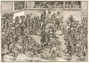 Drugi Turniej z Gobelinem Sampsona i Lwa autorstwa Lucas Cranach