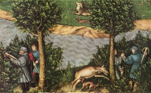 Polowanie na jelenia z elektorem Fryderykiem Mądrym
 szczegół autorstwa Lucas Cranach the Elder