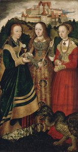 Ołtarz z męczeńską śmiercią św Katarzyny, prawe skrzydło: Św. Barbara, Urszula i Małgorzata autorstwa Lucas Cranach the Elder