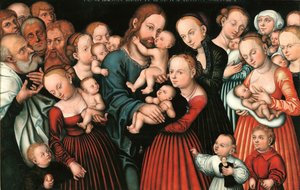 Niemiecki: Christus segnet die Kinder Chrystus błogosławiący dzieci. autorstwa Lucas Cranach the Elder