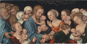 Niemiecki: Lasset die Kindlein zu mir kommen (Christus segnet die Kinder) Suffer the Little Children to Come to Me (Chrystus błogosławi dzieci) autorstwa Lucas Cranach the Elder