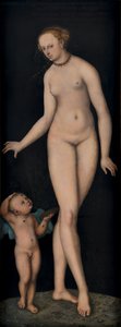 Venus mit Amor als Honigdieb vor schwarzem Grund Wenus z Kupidynem jako złodziejem miodu na czarnym tle autorstwa Lucas Cranach the Elder