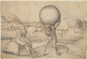 Herkules odciążający Atlas świata autorstwa Lucas Cranach the Elder