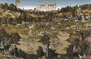 Polowanie na cześć cesarza Karola V na zamku Torgau autorstwa Lucas Cranach the Elder