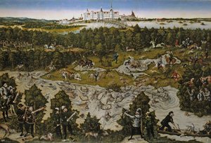 Polowanie na cześć cesarza Ferdynanda I na zamku Torgau autorstwa Lucas Cranach the Elder