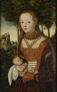 Młoda matka z dzieckiem (tzw. "Pokuta św. Jana Chryzostoma") / Księżniczka zgwałcona przez św. Chryzostoma autorstwa Lucas Cranach the Elder