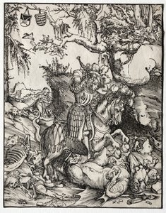 Św. Jerzy zabijający smoka, 1500s. autorstwa Lucas Cranach the Elder