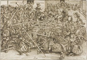 Trzeci turniej z rycerzami łamiącymi lance autorstwa Lucas Cranach the Elder
