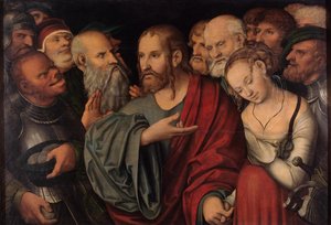 Chrystus i cudzołożnica autorstwa Lucas Cranach the Younger