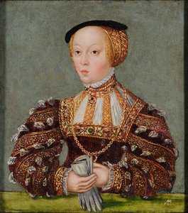Polish: Portret Elżbiety Austriackiej Habsburg (1526–1545), I-szej żony Zygmunta Augusta Elizabeth of Austria autorstwa Lucas Cranach the Younger