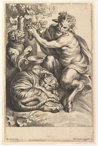 Satyr z winogronami i dwoma tygrysami, 1614-1679. autorstwa Lucas Vorsterman II