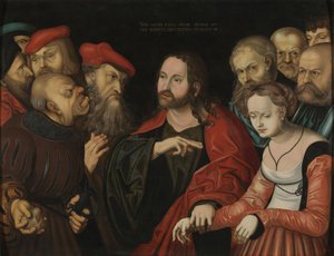Chrystus i kobieta przyłapana na cudzołóstwie, ok. 1700 r. (olej na drewnie)