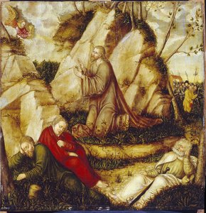 Agonia w Ogrodzie Oliwnym (Agonia w Ogrodzie). Obraz Lucasa Cranacha Starszego (1472-1553), olej na drewnie. sztuka niemiecka autorstwa Lucas the Elder Cranach