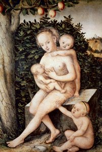 Charytatywna. Obraz Lucasa Cranacha Starszego (1472-1553). Olej na drewnie, ok. 1537, renesans. Królewskie Muzeum Sztuk Pięknych w Antwerpii (Belgia). autorstwa Lucas the Elder Cranach