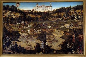Polowanie na cześć Karola V na zamku Torgau (Niemcy). Obraz Lucasa Cranacha Starszego (1472-1553) autorstwa Lucas the Elder Cranach