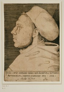 Marcin Luter w czepku lekarskim. Grawerunek ... (grawerunek) autorstwa Lucas the Elder Cranach