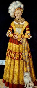 Portret Katarzyny z Meklemburgii (Meklemburgia) (1487-1561) „” Obraz Lucasa Cranacha Starożytnego (1472-1553) 1514 Wym. 184 x 83 cm (wg panelu) Państwowe Kolekcje Sztuki w Dreźnie autorstwa Lucas the Elder Cranach