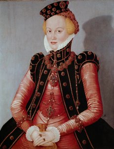 Portret damy Młoda kobieta bogato ubrana, ubrana w kapelusz i biżuteryjne wykończenie. Obraz Lucasa Cranacha Starszego (1472-1553), wym. 87 x 69 cm Monachium Alte Pinakothek autorstwa Lucas the Elder Cranach