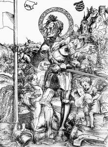 Św. Jerzy (drzewryt) (zdjęcie czarno-białe) autorstwa Lucas the Elder Cranach