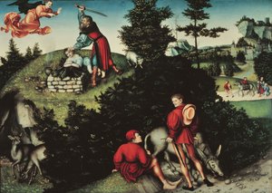 Ofiara Izaaka (olej na panelu) autorstwa Lucas the Elder Cranach