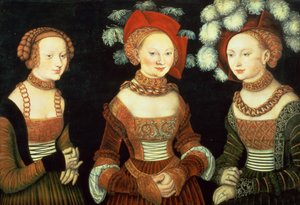Trzy księżne saskie Sybilla (1515-92), Emilia (1516-91) i Sidonia (1518-75), córki księcia Heinricha Frommen, ok.1535 (panel) autorstwa Lucas the Elder Cranach