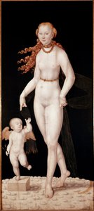 Wenus i Kupidyn Obraz Lucasa Cranacha młodego (1515-1586) ok. 1540 r. Ciemny. 196 x 89 cm Monachium, Stara Pinakoteka