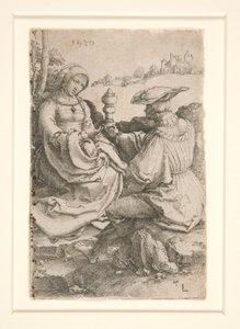 Szlachcic i dama siedzący w krajobrazie autorstwa Lucas van Leyden