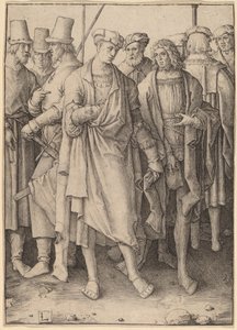 Młody mężczyzna z ośmioma uzbrojonymi mężczyznami autorstwa Lucas van Leyden