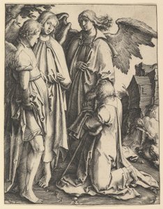 Abraham i trzej aniołowie, ca. 1513. autorstwa Lucas van Leyden