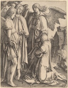Abraham i trzej aniołowie autorstwa Lucas van Leyden