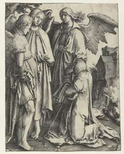 Abraham i trzej aniołowie autorstwa Lucas van Leyden