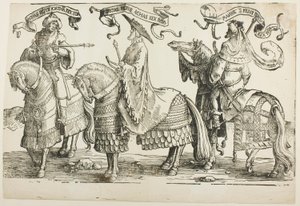 Achaz, Ezechiasz, Manasses, ilustracja czwarta, z „Dwunastu królów Izraela” autorstwa Lucas van Leyden