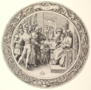 Chrystus przed Annaszem, z Męki Pańskiej, 1509. autorstwa Lucas van Leyden