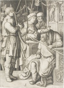 Dawid gra na harfie przed Saulem autorstwa Lucas van Leyden
