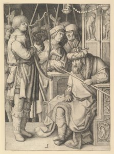 Dawid grający na harfie przed Saulem autorstwa Lucas van Leyden
