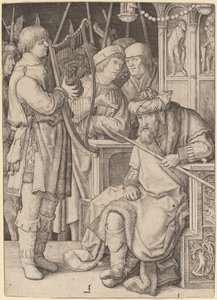 Dawid grający na harfie przed Saulem autorstwa Lucas van Leyden