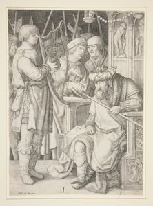 Dawid grający na harfie przed Saulem autorstwa Lucas van Leyden