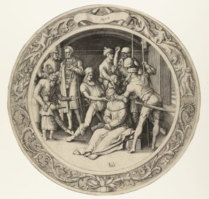 Naśmiewanie się z Chrystusa Okrągła Pasja (tytuł serii) autorstwa Lucas van Leyden