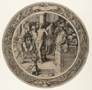 Biczowanie Chrystusa Okrągła Pasja (tytuł serii) autorstwa Lucas van Leyden