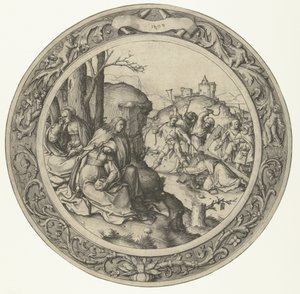 Niesienie krzyża Okrągła Pasja (tytuł serii) autorstwa Lucas van Leyden