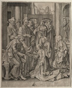 Estera przed Aswerusem, 1518. autorstwa Lucas van Leyden