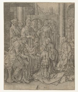 Estera klęka przed Aswerusem autorstwa Lucas van Leyden