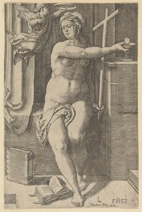 Wiara z cyklu Siedem cnót, 1530. autorstwa Lucas van Leyden