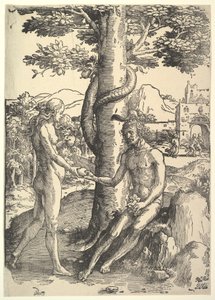 Upadek człowieka, Adama i Ewy, ca. 1514. autorstwa Lucas van Leyden