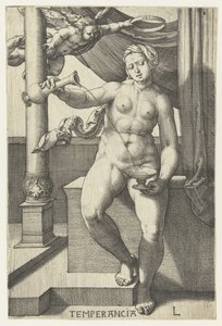 trzeźwość Temperancia (tytuł na obiekcie) Siedem cnót (tytuł serii) autorstwa Lucas van Leyden